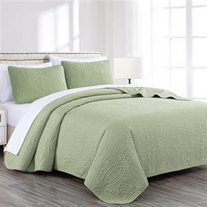 Chezmoi Collection Austin - Set copriletto in microfibra, 3 pezzi, per letto matrimoniale, colore: salvia