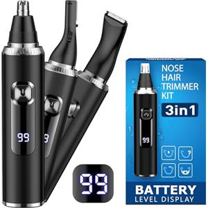 FUNHEE Tagliapeli Naso e Orecchie, 3-in-1 Ricaricabile USB Rasoio Peli Naso, IPX7 Impermeabile, Professionale Indolore Rasoio naso Uomo e Donne, LED Display della Batteria, Tagliapeli Sopracciglia, Barba