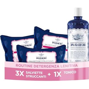 Acqua alle Rose, Salviette Struccanti Lenitive + Tonico Viso | Formula Senza Alcool con Estratto di Rosa Chinensis, Detergono e Leniscono Viso, Occhi e Labbra, Delicate