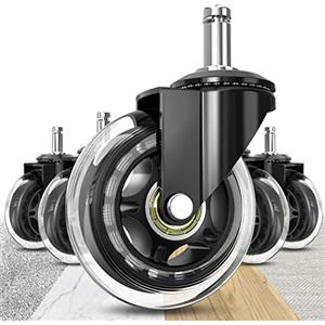 Soontrans Ruote per sedia da ufficio con stelo da 10 mm, compatibili con sedie IKEA, 3/8 di ricambio in gomma, set di 5, ruote per sedia da scrivania, protezione per pavimenti in legno duro e moquette