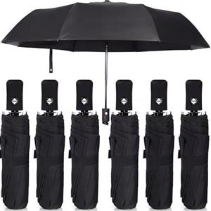 Jexine 6 Stück Reise-Regenschirm, automatisches Öffnen und Schließen, kompakter Regenschirm, winddicht, klein, leicht, Rucksack, Geldbörse, Auto, tragbar, für Regen, Herren und Damen (schwarz)