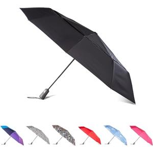 Totes InBrella - Ombrello pieghevole grande riciclato con tecnologia di apertura e chiusura automatica, nero, baldacchino da 119 cm, ombrello trasparente a bolle