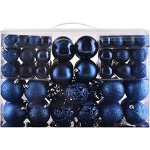 GOODLYGHTS Set di 100 palline di Natale infrangibili per albero di Natale, con confezione regalo riutilizzabile e portatile, decorazione per albero di Natale (blu scuro)