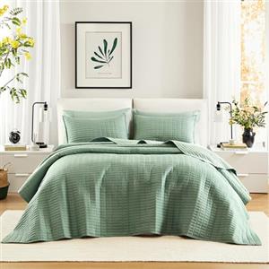 Comfort Spaces Trapunta per letto matrimoniale, per tutte le stagioni, copriletto verde salvia con cuciture su entrambi i lati, morbida coperta estiva abbinata con federe abbinate, collezione Kienna