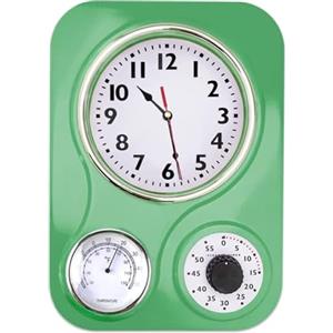 Lily's Home Orologio da cucina retrò con temperatura e timer (Retro Green)
