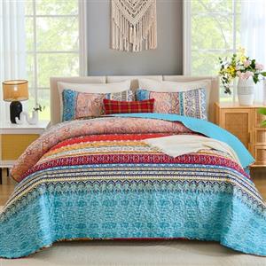 WONGS BEDDING Set con copripiumino bohémien stampato con motivo a righe per tutte le stagioni, in morbida microfibra, set copriletto bohémien, 228,6 x 243,8 cm (3 pezzi, per letto matrimoniale)