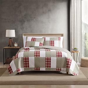 Eddie Bauer Copriletto Trapuntato Reversibile e Leggero in 100% Cotone, con federe abbinate, Set di Biancheria da Letto da 3 Pezzi, Prelavato per Un Maggiore Comfort, Colore Rosso Camano Island