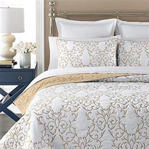 mixinni Trapunta matrimoniale reversibile 2 pezzi beige ricamo modello elegante set trapunta con ricamo decorativo sham morbido copriletto & set copriletto-Twin