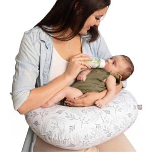 Boppy Cuscino per allattamento - Foglie grigie delicate - Cuscino più grande, più solido e di supporto per allattamento al seno e allattamento con biberon - Riempimento più solido, sollevamento più