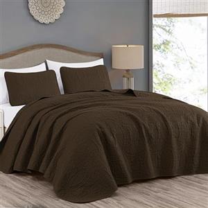 Chezmoi Collection Austin 3-Piece Oversized Bedspread Coverlet Set (Queen, Chocolate)