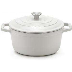 La Fonderie 1890 Pentola rotonda in ghisa smaltata 22cm IENA22, capacità 3,3 L, compatibile con induzione, gas, elettrico, grill e forno, coperchio in ghisa, ideale per stufare e cottura lenta, beige
