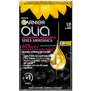 Garnier Olia Midnight Tinta Capelli, Colorazione Permanente Senza Ammoniaca, Copre il 100% dei Capelli Bianchi, Con Oli di Fiore di Origine Naturale, Formula Vegana, Nero Intenso