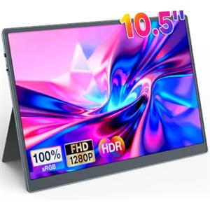 Iproda Monitore Portatile 10,5 "1200P 420 Nits 100% sRGB Ultra-Slim Travel Monitor | HDR 16:10 Display con Supporto Regolabile e Altoparlanti USB-C HDMI, Monitore Esterno per PC Portatile Telefono