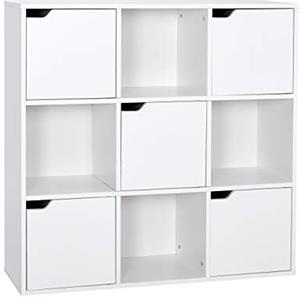 Meerveil Libreria bianca a 9 cubi, libreria a 3 ripiani con 5 ante, in legno, per soggiorno, camera da letto, casa, ufficio, 90 x 30 x 90 cm