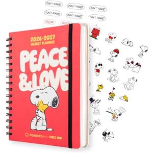 Grupo Erik Snoopy Peanuts Diario Scuola 2026 2027 - Agenda Settimanale A5 | Scuola Medie e Superiore, Diario Scolastico, Copertina Rigida, Stickers, Tasca Interna, 12 Mesi