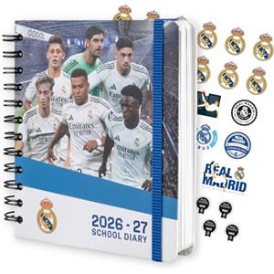Grupo Erik Real Madrid Diario Scuola 2026 2027 - Agenda Giornaliera | Scuola Superiore e Medie, Diario Scolastico, Copertina Rigida, Divisori Illustrati, 11 Mesi, 14 x 16 cm
