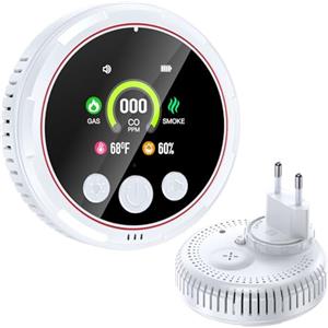 NHXF Rilevatore Monossido di Carbonio, 5 in 1 Rilevatore Fumo e Rilevatore gas e Monossido di Marbonio con Batteria Integrata e Schermo ad Alta Definizione, Adatto per Casa, Cucina, Camper, Appartamento