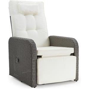 Mondeer Poltrona reclinabile in rattan PE con schienale regolabile e base girevole a 360°, per giardino, terrazza, interni, esterni, grigio e beige