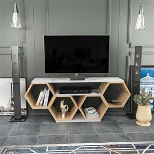 Hanah Home Elegante supporto per TV, bianco & Sonamo, 140 x 29,6 x 55,5 cm, 100% melamina rivestita, spessore 18 mm, design moderno per soggiorno e intrattenimento