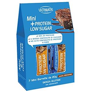 Ultimate Italia - Barretta low sugar proteica al 33% - gusto brownie - 7x20g - a basso contenuto di zuccheri, poche calorie, senza glutine