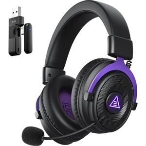 EKSA E900WT Cuffie Gaming Wireless, 2,4 GHz USB e Type-C, Bluetooth 5.3, Microfono con Riduzione del Rumore, 30 ms, 80 Ore di Autonomia, 3D Stereo, LED, per PC PS5 PS4 Switch Mac Vilo