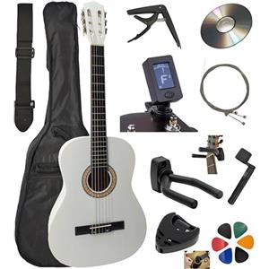 Ambre - Chitarra classica 4/4 (adulto), 7/8, 3/4, 1/2, 1/4 (bambino), con 8 accessori 3/4 bianco