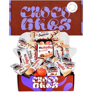 CHOCO LIKES Regalo di Cioccolato, Confezione Regalo di Cioccolatini, Regalo Originale per Compleanni, Bambini e Coppie: Kinder Bueno, Hippo, Kinder Joy, Nutella B-Ready, Biscotti.