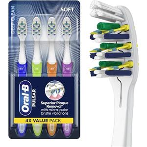 Oral-B Spazzolino da denti vibrante per rimuovere la placca, spazzolino vibrante, morbido, confezione da 4