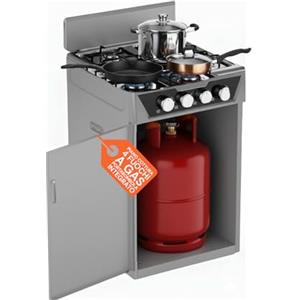 Avilia - Piano Cottura 4 Fuochi Gas da Appoggio con Vano Portabombola Integrato, Cucina a Libera Installazione per Interni ed Esterni, Struttura Robusta Compatta e Facile da Usare Bianco (Grigio)