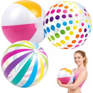 PWCTNT Palla ad acqua gonfiabile, 3 palle da spiaggia, per giochi in piscina e attività in spiaggia, pallone gonfiabile con pois e strisce colorati, diametro 27 cm dopo il gonfiaggio