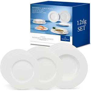 Villeroy & Boch - Wonderful World Dinner Set 12 Pezzi Bianco, Lavabile in Lavastoviglie, Adatto per Microonde, Piatto, Set di Stoviglie, Servizio Piatti 6 Persone, Porcellana Premium