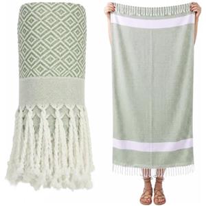 WOKICOR Telo mare 100% cotone Leggero, assorbente e ad asciugatura rapida 100x180 cm Ideale per spiaggia, piscina e yoga Design esclusivo con elegante tonalità verde