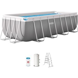 Intex 26790NP - Piscina Fuori Terra Prisma Frame Rettangolare, Pompa Filtro 2006 L/h, Scaletta, 8418 L, Acciaio e PVC, Grigio, 400x200x122 cm