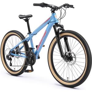 BIKESTAR MTB Mountain Bike 24 Alluminio per Bambini 8-12 Anni | Bicicletta Telaio 13 Pollici 21 velocità Shimano, Hardtail, Freni a Disco, sospensioni