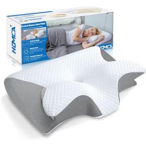 HOMCA Cuscino 2 in 1 Memory Foam Ergonomico per Dormire, Grigio | 60x40x12/14cm, Cuscino a Profilo per Tutti i Dormitori, Medio Duro, Doppia Altezza, Fodera Lavabile, CertiPUR-US & OEKO-TEX