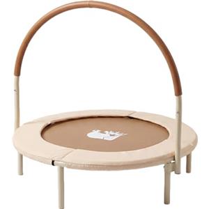 Deryan Trampolino per bambini 92 cm, con barra di sicurezza, Marrone | Diametro 92 cm, per uso interno, maniglia antiscivolo, massima 50kg, con bordo imbottito, dimensioni compatte, per 1 bambino