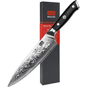 SHAN ZU Coltello da Chef Cucina in Acciaio Damasco 20cm | 67 Strati in Acciaio 10Cr15MoV ad Alto Carbonio, Manico Ergonomico in G10 - PRO Series