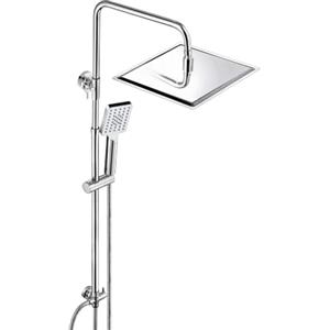JOHO Colonna Doccia in Acciaio INOX senza Miscelatore Termostatica, Asta Doccia Saliscendi con Soffione e Doccetta, Set Doccia a Pioggia con Soffione 25x25 cm Cromo
