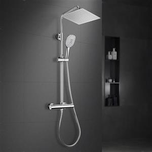 Görbach Colonna Doccia Acciaio Inox con Miscelatore, Colonna Doccia Rubinetto con Asta Doccia Regolabili e Termostatico, Set Doccia a Pioggia con Soffione 25×25 cm Cromo