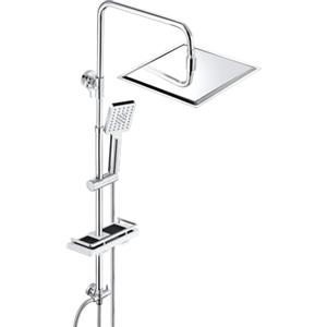 JOHO Colonna Doccia Acciaio Inox Fori Muro Regolabili, Asta Doccia Saliscendi Con Doccetta e Soffione, Set Doccia a Pioggia con Mensola senza Miscelatore, 20x20 cm Cromo