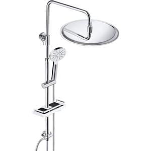 JOHO Colonna Doccia in Acciaio Inox Set Doccia Completo con Mensola, Sistema Doccia a pioggia senza Miscelatore con Soffione Doccia e Doccetta (D30cm tondo)