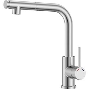 SREWOHS PRO Rubinetto Lavello Cucina con Doccetta Estraibile, SREWOHS PRO Rubinetti cucina Monocomando Girevole 360° con 2 Modalità di Getto, Forma di L Monocomando Acciaio Inox con 1 Foro,Altezza 27.3cm,Nichel