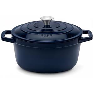 La Fonderie 1890 Pentola rotonda in ghisa smaltata 22cm ALMA22, capacità 3,3 L, compatibile con induzione, gas, elettrico, grill e forno, coperchio in ghisa, ideale per stufare e arrostire, blu navy
