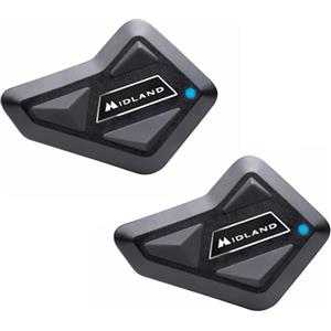 Midland - Interfono Moto Bluetooth ECE2206 Coppia Nuovo BT Mini Twin, Auricolari Casco Moto 4 Persone Waterproof, Portata 500m, Autonomia 8H, Cancellazione Rumore, Music Share, Compatibile TFT