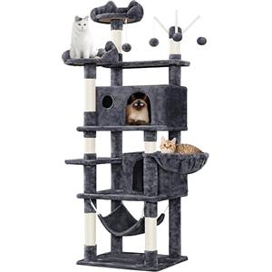 Yaheetech Albero Tiragraffi per Gatti 170 cm in Truciolato e Sisal con Posatoio Palla da Gioco Condomini Grigio Scuro