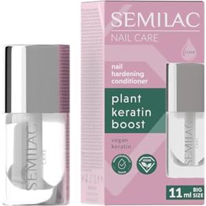 Semilac Plant Keratin Boost Balsamo per unghie 11 ml - Cura & Base Coat per unghie fragili, con cheratina vegana, rinforza e rigenera