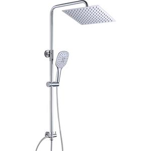 JOHO Colonna Doccia in Acciaio INOX senza Miscelatore Termostatica, Asta Doccia Saliscendi con Soffione e Doccetta, Set Doccia a Pioggia con Soffione 25x25 cm Cromo