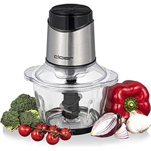 Cloer 6829 Tritatutto per Frutta, Verdura, Noci e Carne, tritatutto elettrico universale, lama multiuso in acciaio inossidabile, utilizzabile con una sola mano, contenitore in vetro da 1200 ml