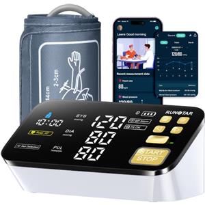 RunStar Smart AFib Misuratore di Pressione sanguigna da Braccio (22-44cm), Display LED Chiaro da 6,5'', Modalità Doppio Utente con 2x99 Posizioni di Memoria, App Connettiva per iOS e Android