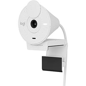 Logitech Brio 300 Webcam Full HD con Otturatore Privacy | Mic con Riduzione Rumore, USB-C, Certificata Zoom/Teams/Google Meet, Correzione Luce Automatica - Bianco